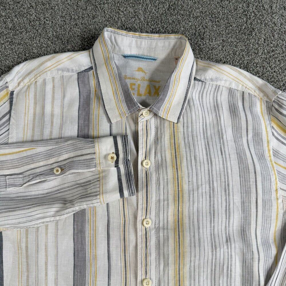 Tommy Bahama 100% Linen Shirt Mens Long Sleeve Button Down Striped Size Large